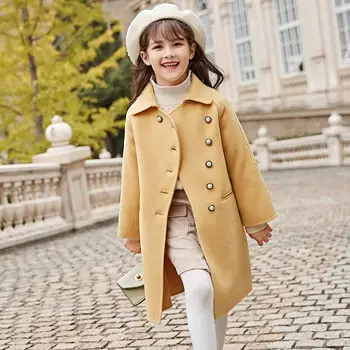 

2020 Autumn Winter New Girls Woolen Coat Turn-down Collar Warm Jackets For girls Double-sided woolen children Windbreaker L405