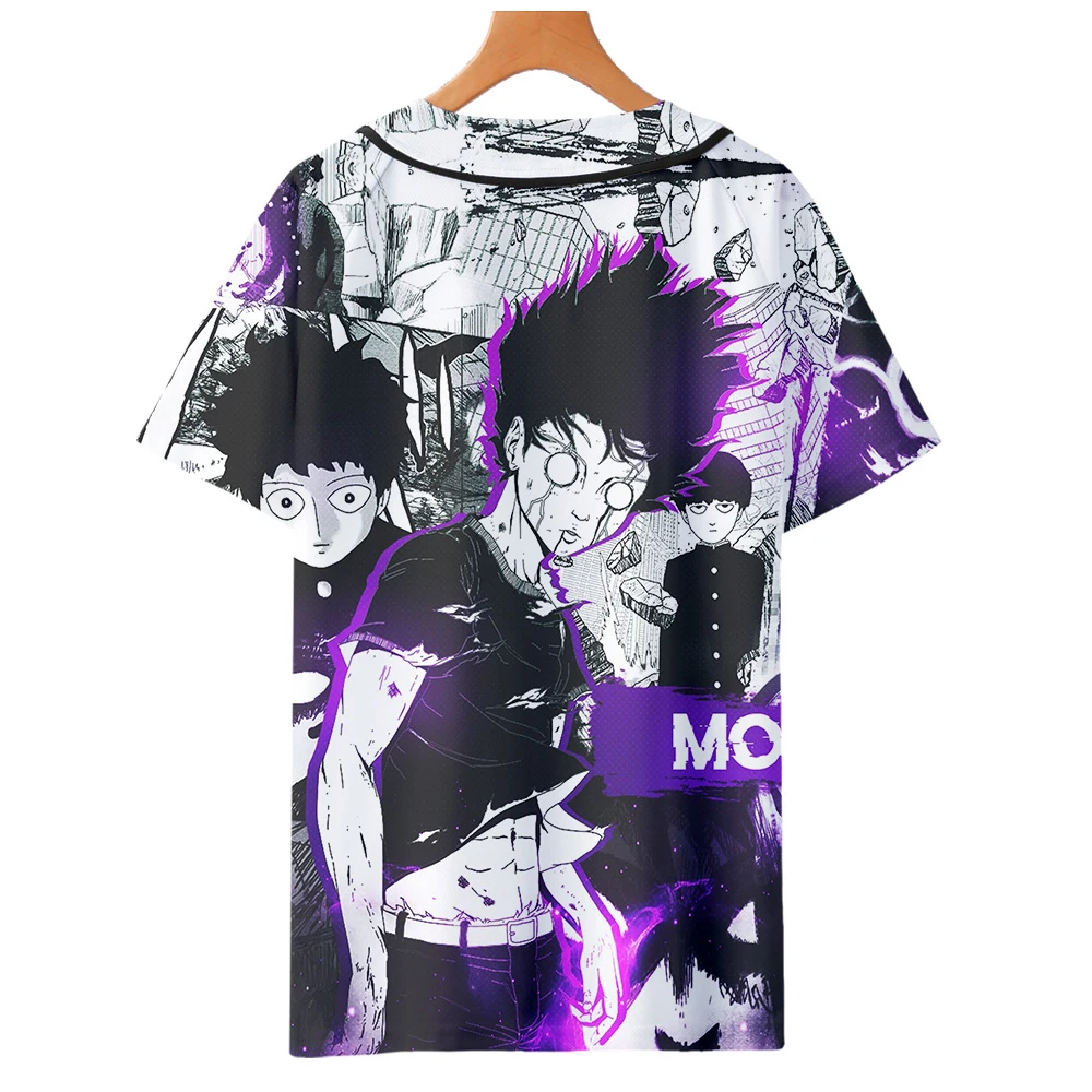 Аниме Mob Psycho 100 3D бейсбольная рубашка для мужчин мультфильм лето тонкий короткий рукав бейсбольная рубашка для мужчин Harajuku Mobu Saiko Hyaku рубашка