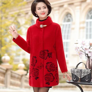 

Middle-aged Women Dress Autumn and Winter Coat Female Middle-aged WOMEN'S Apparels Mink Middle-Aged Overcoat Loose and Plus-size