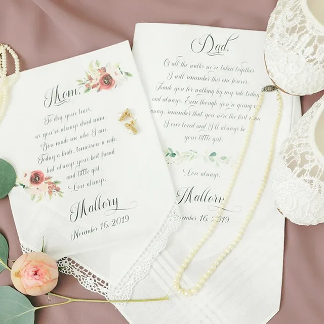 Személyre Szabott Esküvői Csipke Zsebkendő Ajándék - Hankie Egyéni A Szülők Számára Menyasszonyi - Image 4