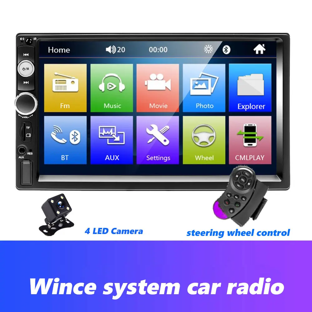Camecho 2 Din Авторадио " автомобильный мультимедийный плеер Bluetooth автомобильный стерео радио аудио медиа MP5 плеер с IOS/Android зеркальная ссылка - Цвет: Wince radio 4 LED