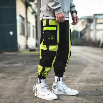 

Spring New Tooling Wind Pants Men Fashion Contrast Color Stitching Casual Loose Hip Hop Trousers Man Streetwear Trend Overalls