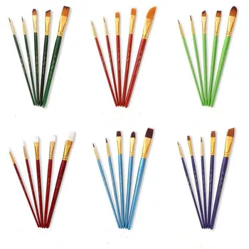 

5cs/bag Watercolor Gouache Paint Brushes Different Shape Round Pointed Tip Nylon Hair Painting Brush Set Art Supplies