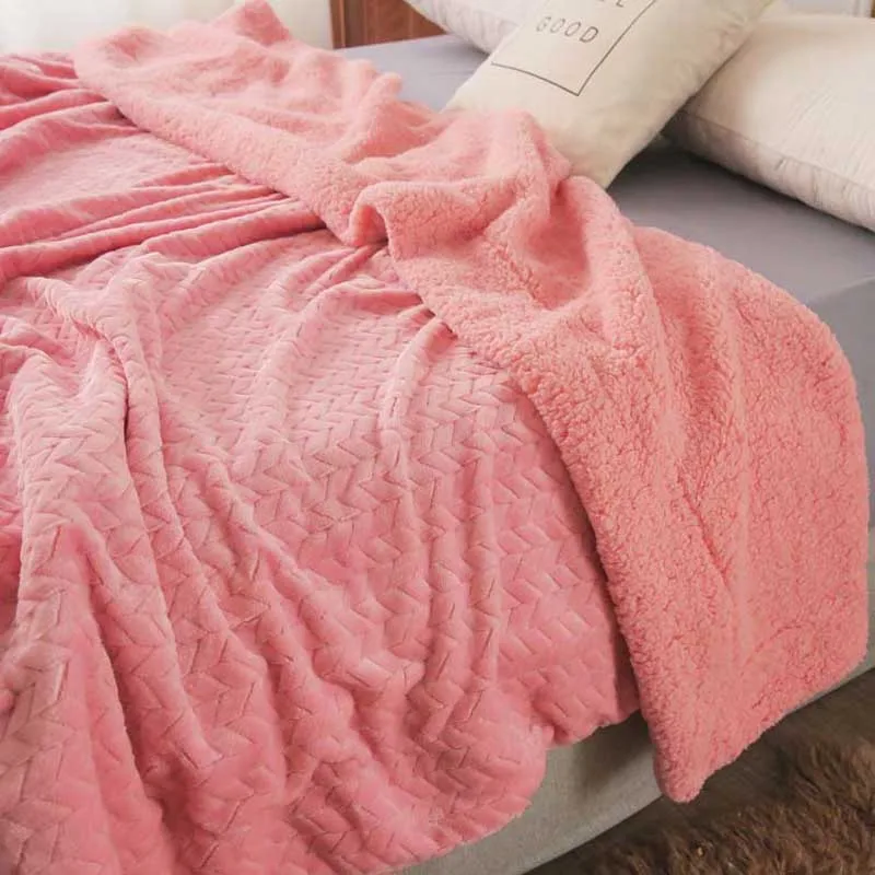 light pink Утолщенная 2 Слои коралловый флис покрывало на кровать диван теплый фланелевый плед для одного двуспальная кровать зимний набор постельного белья Стёганое одеяло - Цвет: light pink