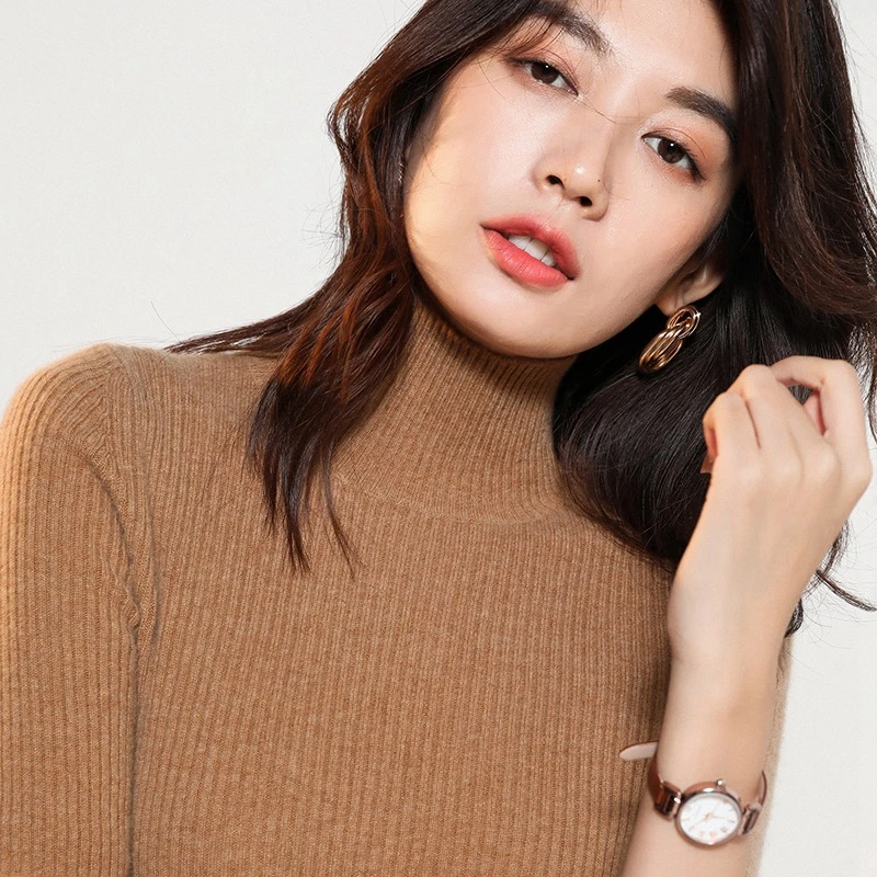 

Women Slim Sweaters 100% Cashmere Knitting Jumpers High Elastic Soft Winter Warm Ladies Pullover Turtleneck 8Color Woman Clothes