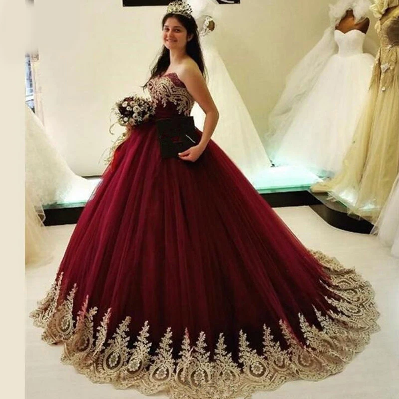 same as pic Бордовые платья Quinceanera тюль с золотой аппликацией кружева сладкий 16 платья Бальные платья Vestidos De 15 Anos дебютантка - Цвет: same as pic