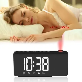 

Creative LED Display Alarm Clock Wake Up Snooze Desk Table Clock Backlight Rotated Projector Support FM Radio