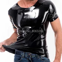 Резиновая латексная футболка с длинными рукавами, круглый воротник, топ, майка оверсайз, футболка, сексуальный черный резиновый коврик, рубашка плюс