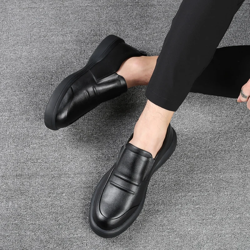 Misalwa High Quality Men Leather Casual Shoes Slip-on / Lace-up Office Daily Men Footwear Thick Sole Business Dress Moccasins