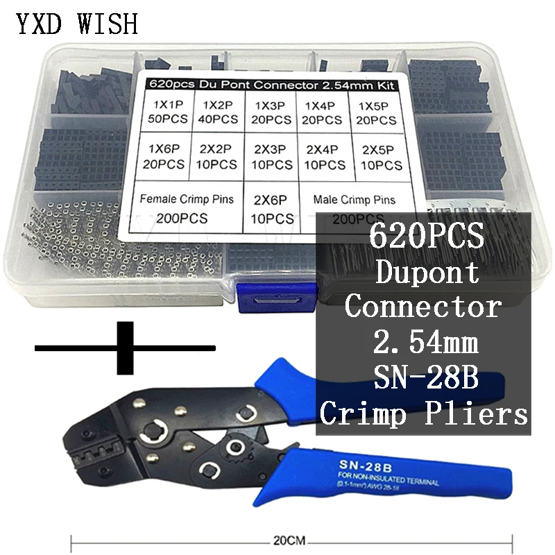 Conector Dupont 2.54 mm Kit Ferramenta de Friso xh Alicadores de Friso Terminal Virola Crimper Fio Terminais Braçadeira Kit Ferramenta Sn28b Mais 620 Pcs
