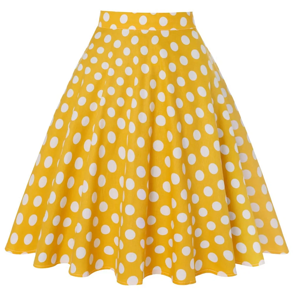 

Polka Dot Yellow Women Casual Skirt 50s 60s Cotton Short Plus Size High Waist Big Swing Pin up Rockabilly Skirt Tutu jupe femme