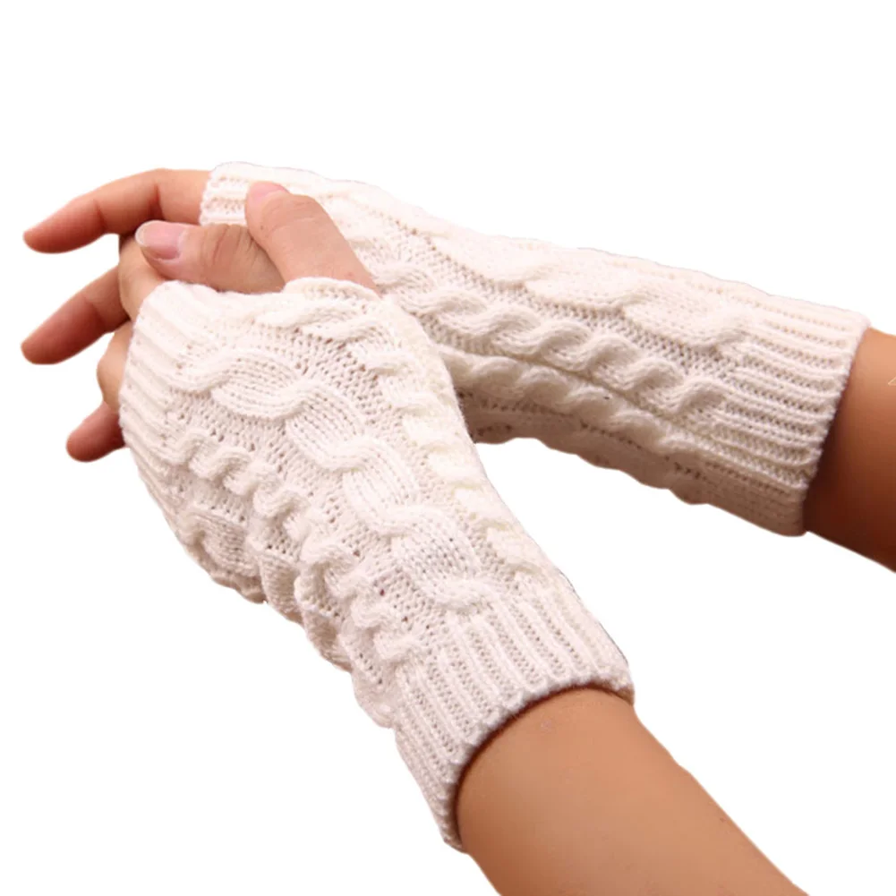 1 пара зимних рукавиц унисекс теплые Рукава без пальцев Вязаные длинные перчатки Mangas Para паяo Mujer женские мужские теплые перчатки - Цвет: Белый