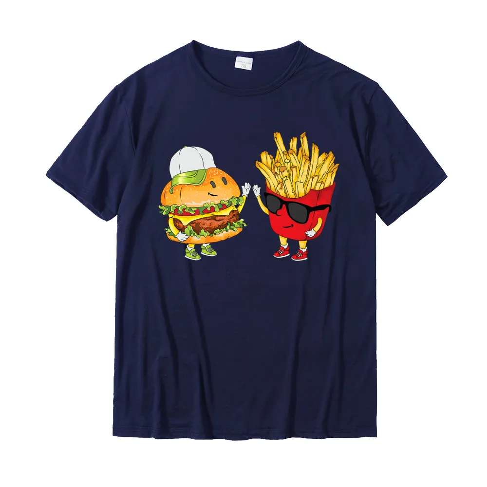 3D Printed Men's 2021 New Casual Tops & Tees Round Neck Thanksgiving Day Pure Cotton T-Shirt Design Short Sleeve T-Shirt Hamburger Fries High Five Cool Fun Combo Snacks Funny Gift Premium T-Shirt__19331 navy