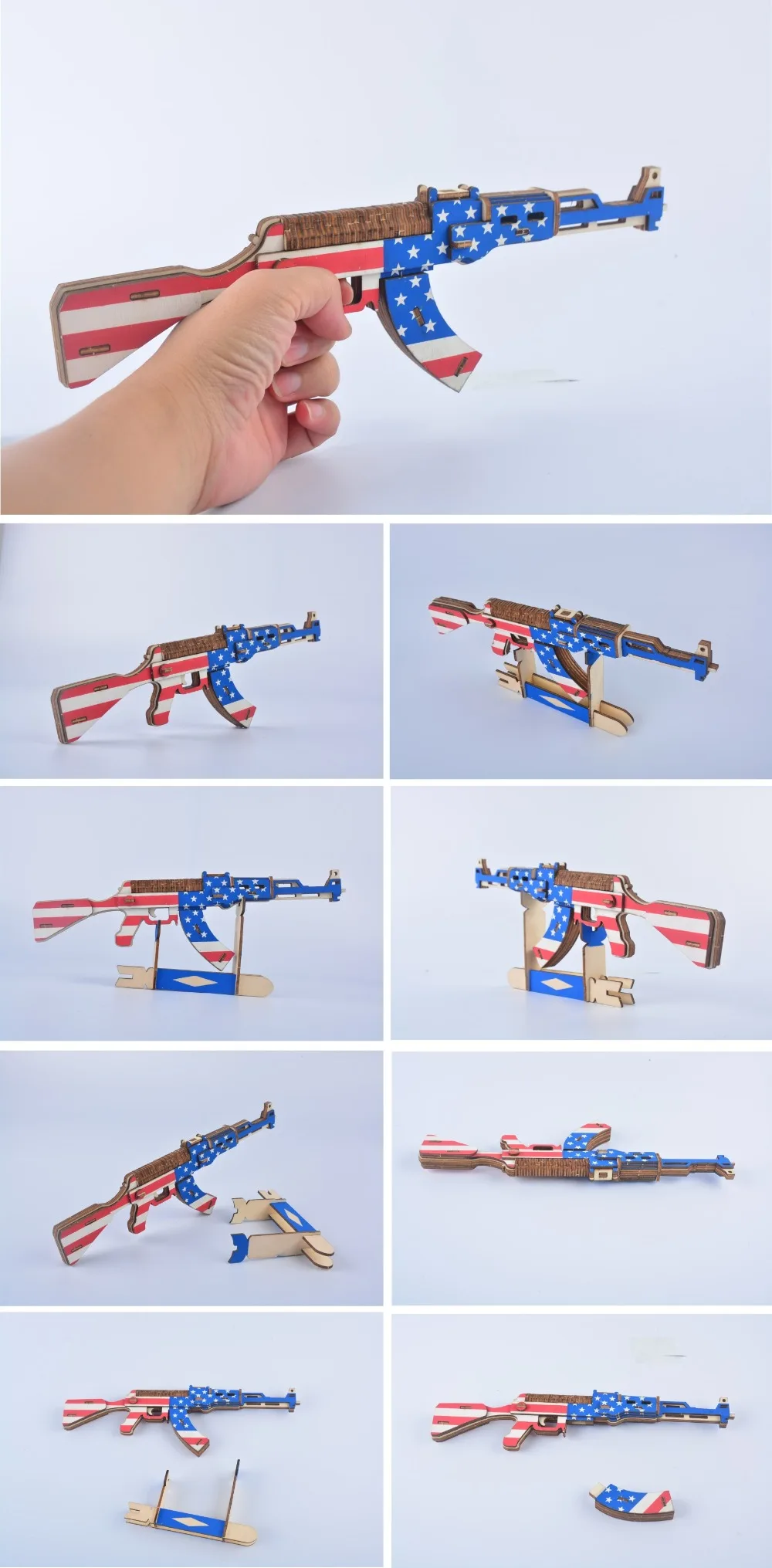 Пистолет с американским флагом DIY 3D деревянная головоломка по дереву сборочный Набор для резки деревянных игрушек для рождественского подарка 3170