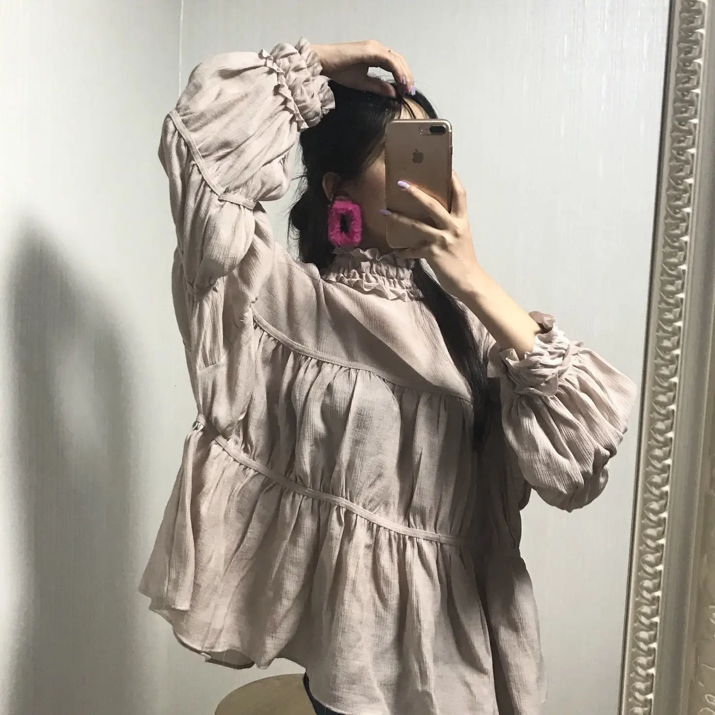 pink Корейские женские модные рубашки с длинными рукавами, блузка для девочек, свободная водолазка, женская шифоновая рубашка, весна, женские топы Z017 - Цвет: pink