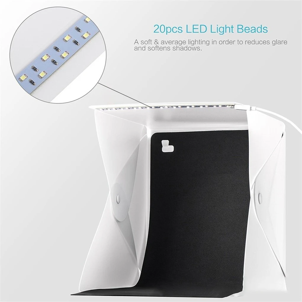 Photography Tent Foldable USB Interface 5V LED 2x5600k 2x550lm 2 Background Cloth Indoor Household Office EVA Box