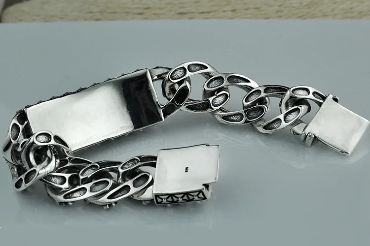 BOCAI New solid 925 silver jewelry retro Thai silver skull s925 silver bracelet for man wide face thick domineering man bracelet