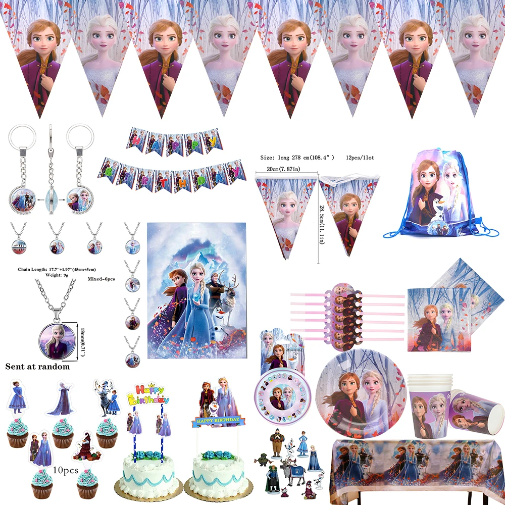 Disney temático de frozen 2 vajilla de fiesta de papel de paja para las niñas suministros de decoración para fiesta de cumpleaños y fiesta novia fiesta regalo