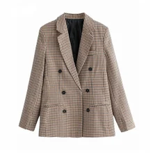 Veste et Blazer à carreaux pour femme, costume Slim à Double boutonnage, pour le bureau, à la mode, collection automne 2021 