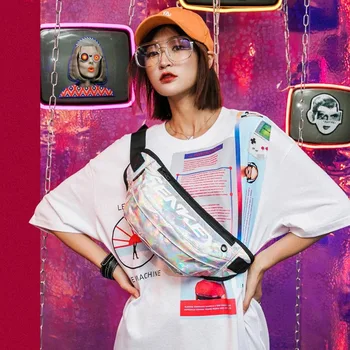 

Trendy Women's Waist Bag Fanny Pack Unisex Street Style Hip Hop Bag Chest Bags Waterproof Laser Crossbody Pack Waist Packs