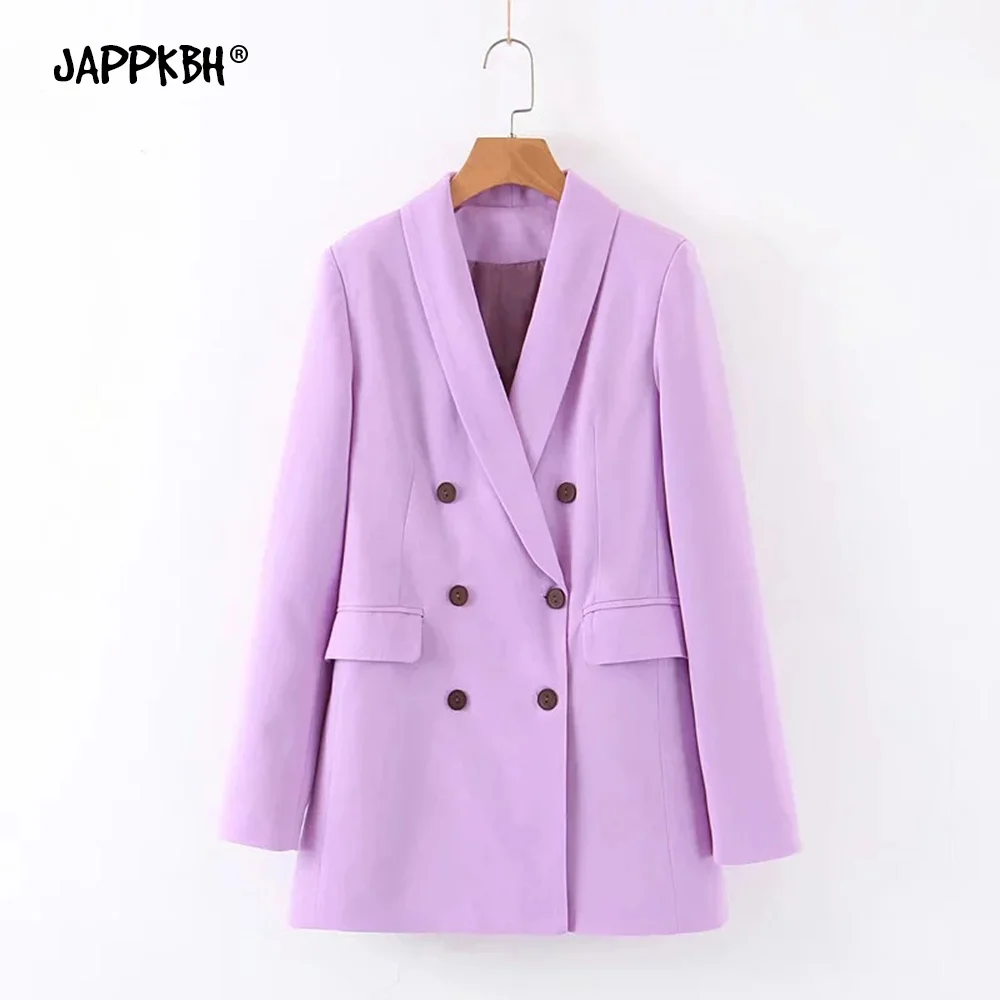 

Vintage Double Breasted Blend Suit Jacket Women 2020 Casual Solid Suit Coat Female Spring Summer Elegant Jacket Women Clothes