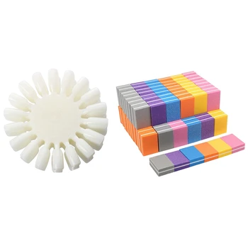 

10 Pcs Nail Art Tips Gel Acrylic Display Practice Wheel & 50Pcs Mini Nail Buffer Block Sponge Small Nail File