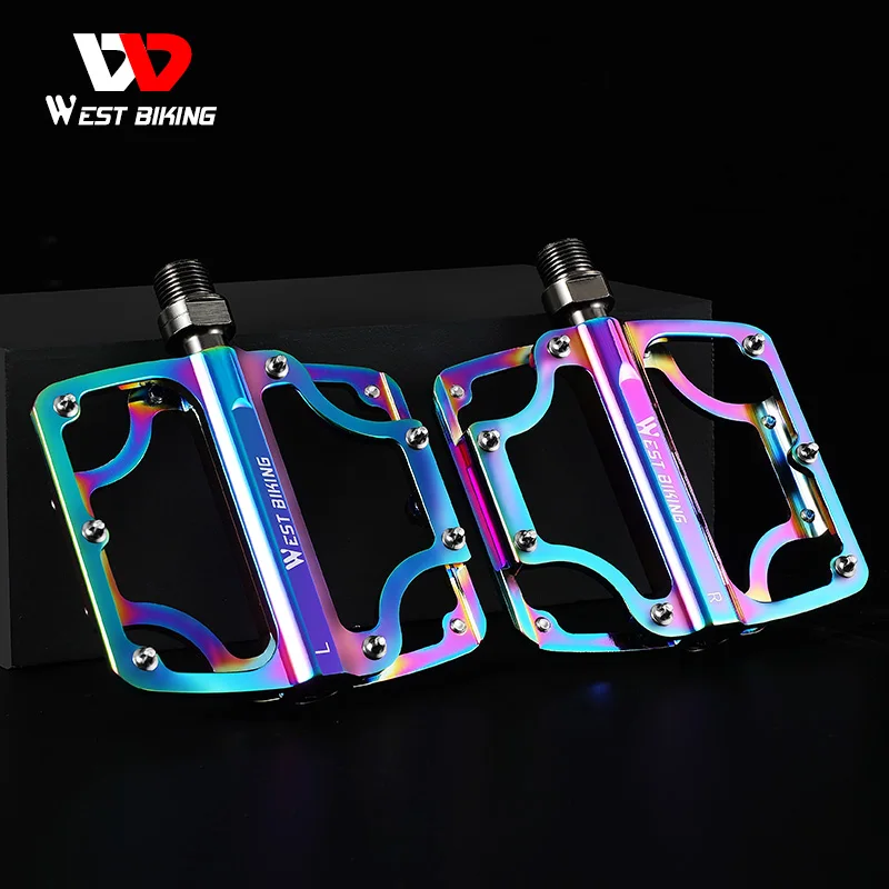 

WEST BIKING Colorful Bicycle Pedals 3 Bearings CNC Ultralight MTB Road Bike Part Anti-slip Flat BMX Pedals Cycling Accessories