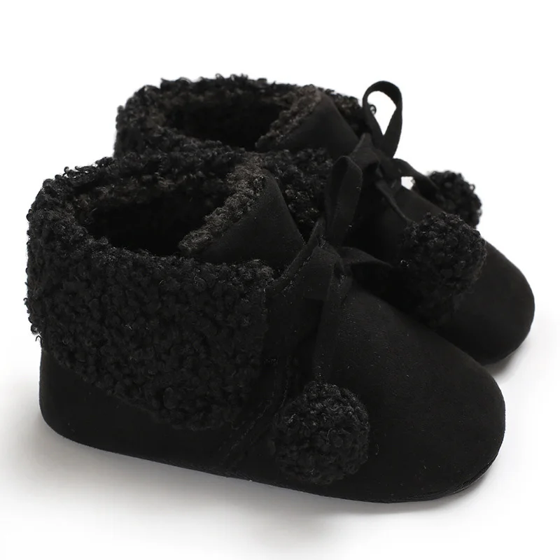 Милая детская обувь; теплая мягкая обувь для маленьких девочек; мягкие ботинки с хлопковой подкладкой для маленьких мальчиков и девочек 0-18 месяцев - Color: black
