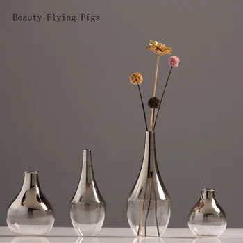 

Direct sales new modern vase decoration glass plating gradient flower home living room dining room TV cabinet dried flowers