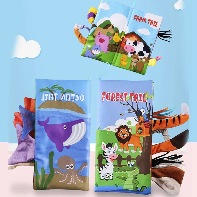 

Cute Cartoon Cloth Books With Animals Tails For Baby Kids Early Educational Toys Soft Cloth Book Toddler Development Books