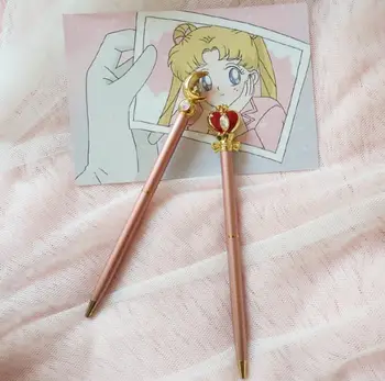 

New Japan Anime Sweet Sailor Moon Metal Ball Pen Magic Wand Ball-point Pen stationery Collection Cosplay Props Gift
