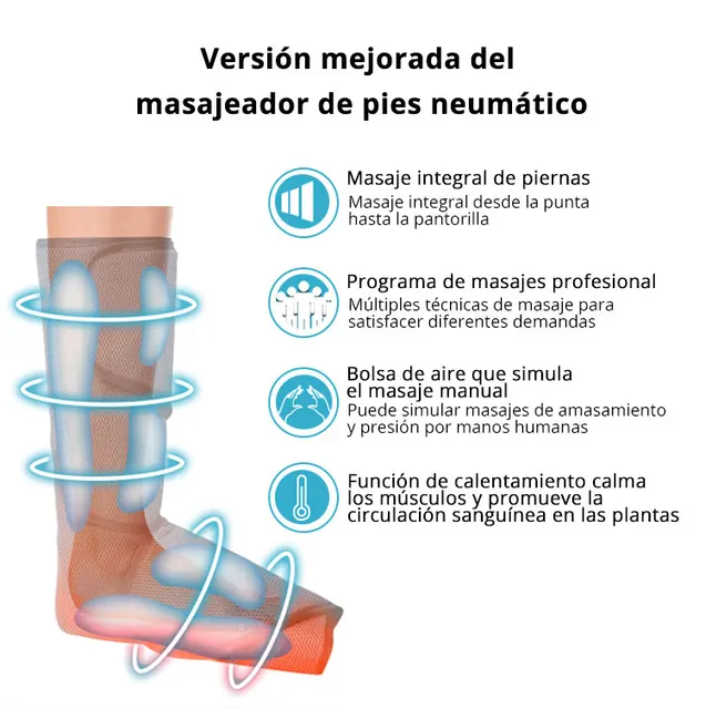 Masajeador de piernas para circulación con calor, máquina de masaje de  compresión de aire para pies y pantorrillas, 3 modos, 4 intensidades