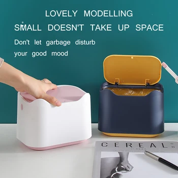 

Small Waste Bin Desktop Garbage Basket Home Table Office Supplies Trash Can Dustbin Sundries Barrel Box With Lid Push Button 1PC