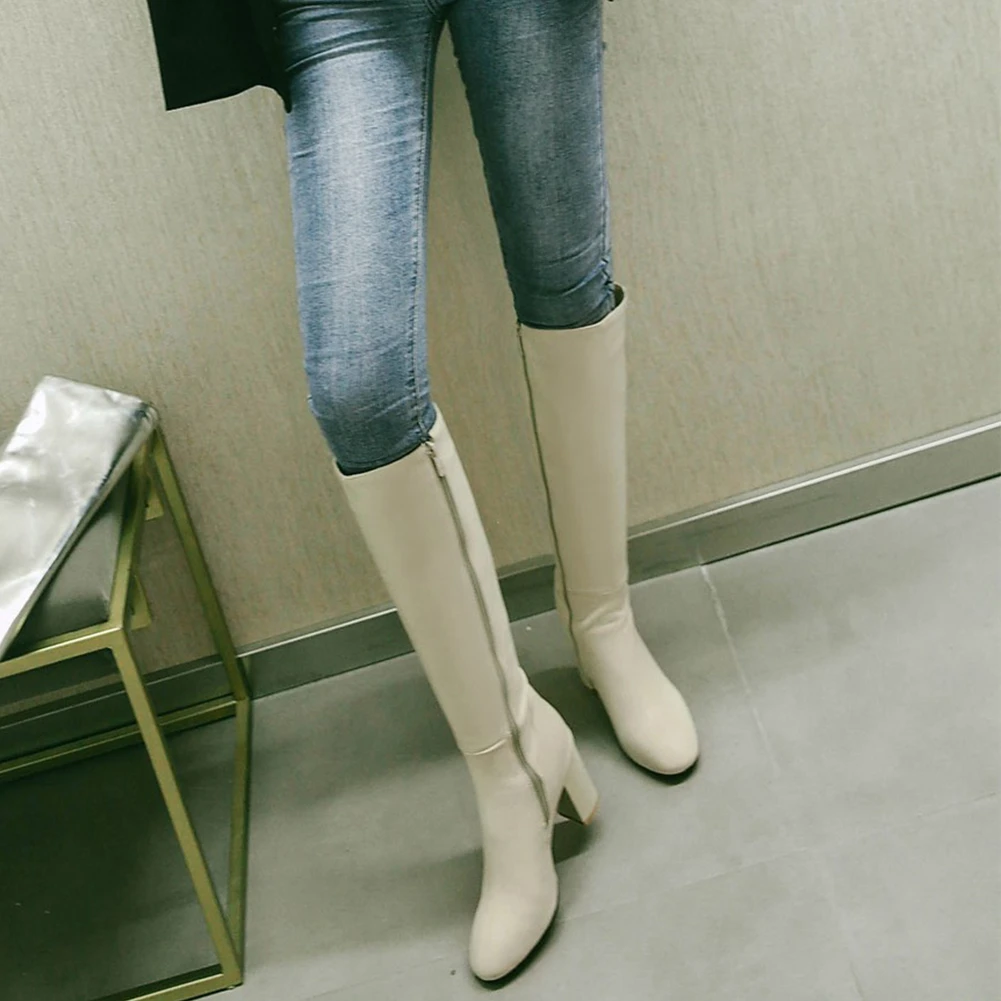 KARINLUNA/Новые элегантные женские ботинки до середины икры размера плюс 32-45 Модные женские ботинки с квадратным носком, г. Женская обувь на высоком каблуке