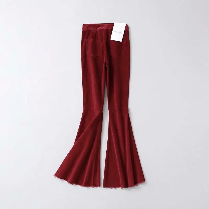 Женские вельветовые расклешенные брюки 2019 Новые Модные Винтажные винно красные