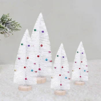 

4pcs/set Pine Needle Little Trees Mini White Christmas Tree With Colorful Bells Christmas Tabletop Decoration for Festival Party