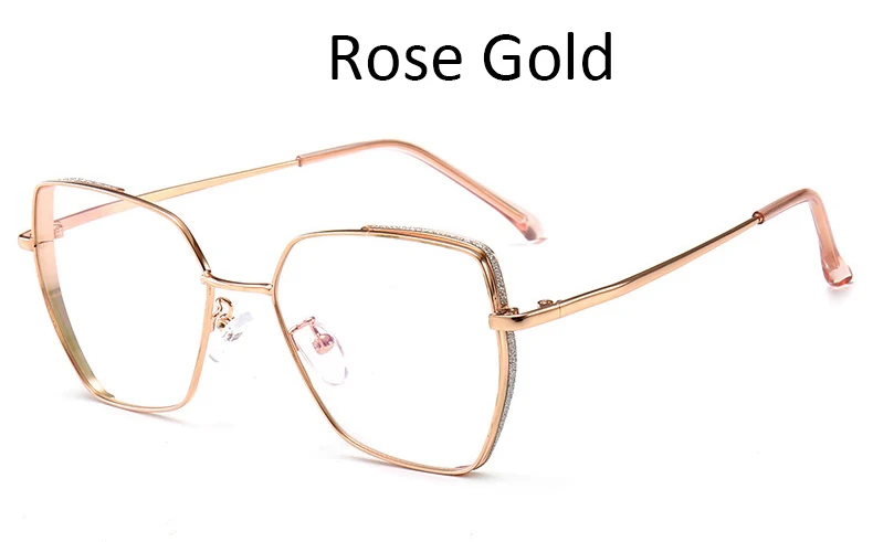 Rose gold Голубые легкие компьютерные женские очки прозрачные модные брендовые металлические оправа полигональные блокирующие очки Квадратные женские очки оправа - Цвет оправы: Rose gold