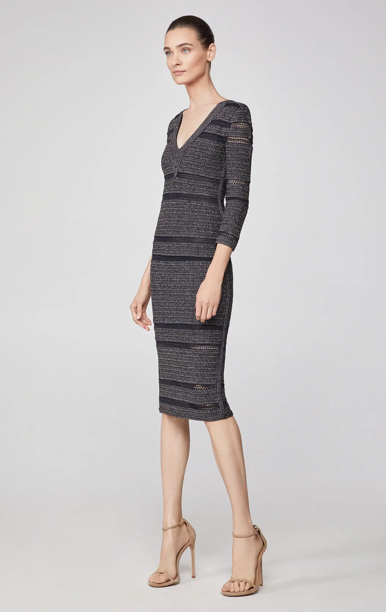 New Women grey v neck long sleeve Celebrity evening party bodycon bandage dresses wholesale - Цвет: Серый