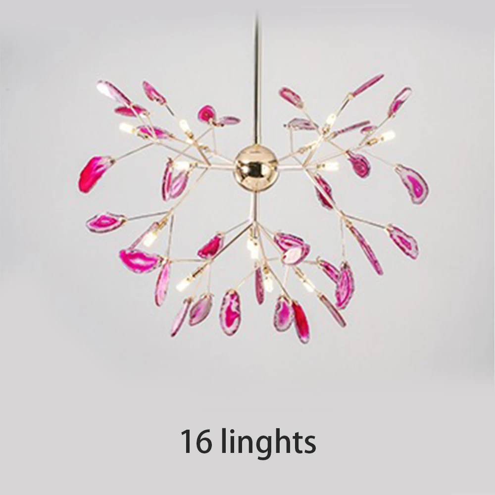 16 lights pink Креативный Агат Светлячок кристалл Led Люстра Освещение G4 люстры потолочный блеск Lamparas для столовой красочные - Цвет абажура: 16 lights pink