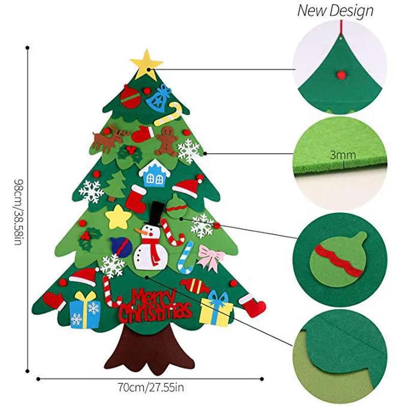 DIY Crafts LED Felt Christmas Tree Toys Door Wall Ornaments Fake Christmas Tree Kids Toy Christmas Party Decoration For Home