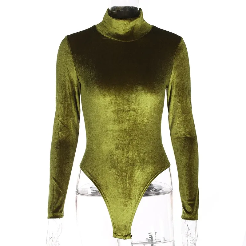 Осенне зимний 2018 сексуальный бархатный боди с длинным рукавом женский черный