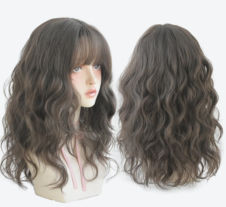 7JHH WIGS Blue Deep Wave Wig With Bangs For Women Long Omber Brown Hair Layered Heat Resistant Cosplay Party Synthetic Wig 7JHH WIGS Blue Deep Wave Wig With Bangs For Women Long Omber Brown Hair Layered Heat Resistant Cosplay Party Synthetic Wig