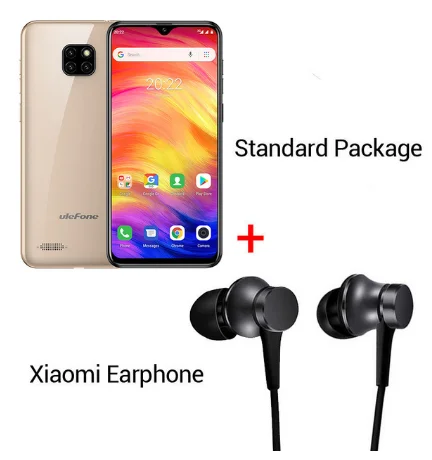 Смартфон Ulefone Note 7, 3500 мАч, 19:9, четырехъядерный, 6,1 дюймов, экран в виде капли воды, 16 Гб ПЗУ, мобильный телефон WCDMA, мобильный телефон Android 9,0 - Цвет: Gold N Earphone