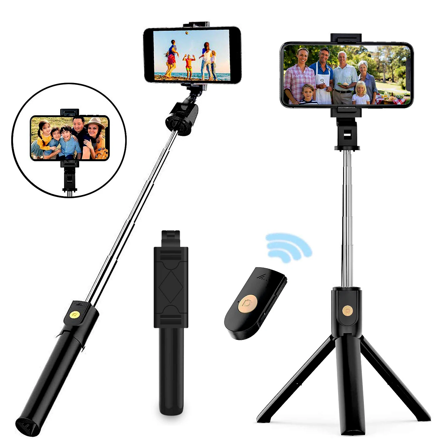 Palo de selfi extensible por Bluetooth, con control remoto inalámbrico, trípode, Compatible con iPhone , Samsung Galaxy , Huawei