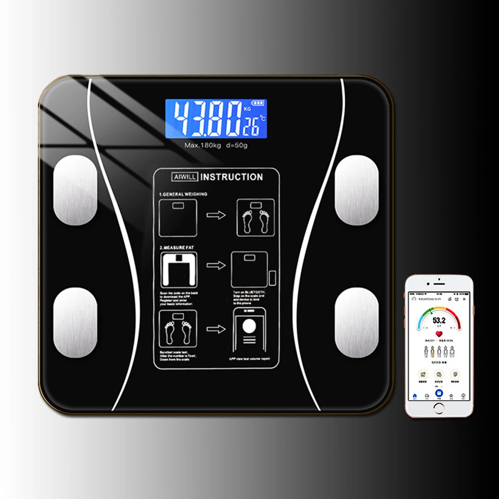 Смарт весы с поддержкой Bluetooth для определения содержания жира в теле Беспроводные цифровые анализатор