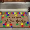 In This Home We Never Give Up Autism Awareness Coir Pattern Print Doormat Non Slip Door Floor Mats Decor Porch Doormat 1