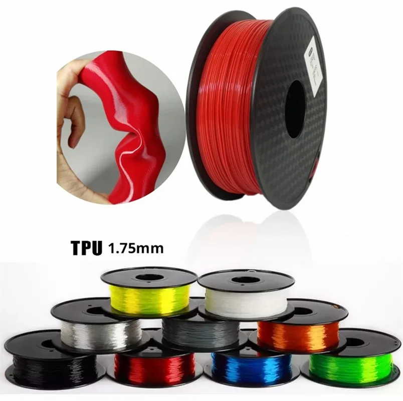 Filamento Flexible de plástico para impresora 3D materiales de impresión, de 1,75mm, 500g/250g, TPU, Color gris, negro y rojo