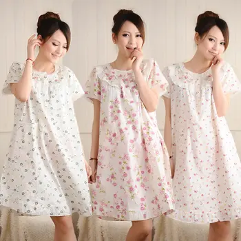 

Summer Cotton Nightdress Woven Cotton Mom Sleepwear Ladies Plus Size Pregnant Women 100% Cotton Short-Sleeved Sleepwear Пижама