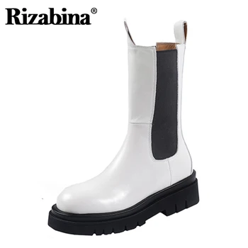 

Rizabina New Woman Half Short Boots Real Leather Mixed Color Woman Winter Shoes Fashion Usual Short Boots Woman Size 33-40