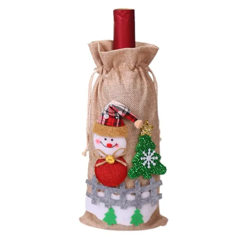 Веселая Рождественская елка Милая крышка для бутылки с красным вином Санта Клаус снеговик лося Вина Сумки для дома вечерние украшения на Рождество год свадьбу - Цвет: beige snow man